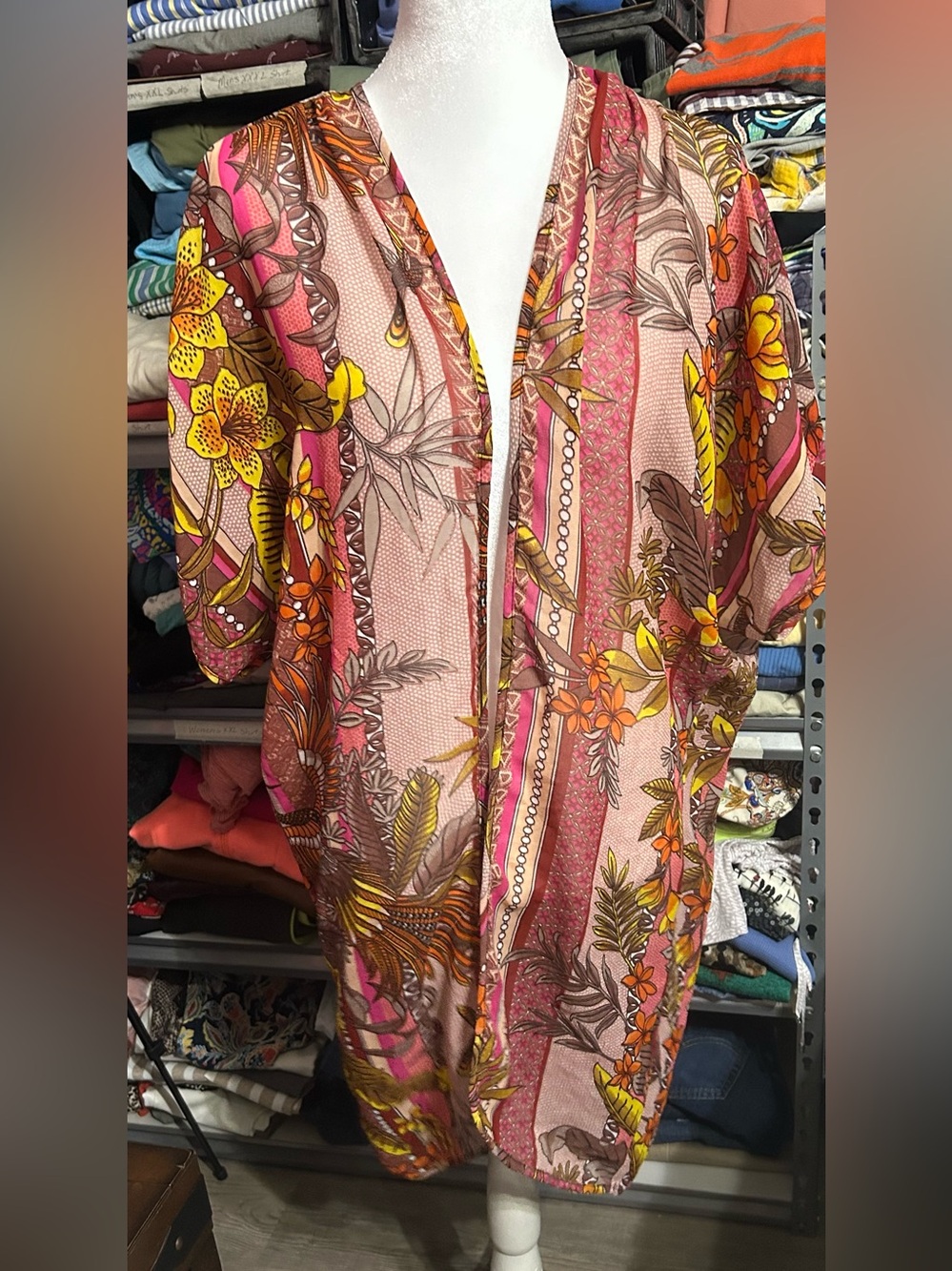 Truth NYC silk Blend Floral Kimono Duster Cardigan OS